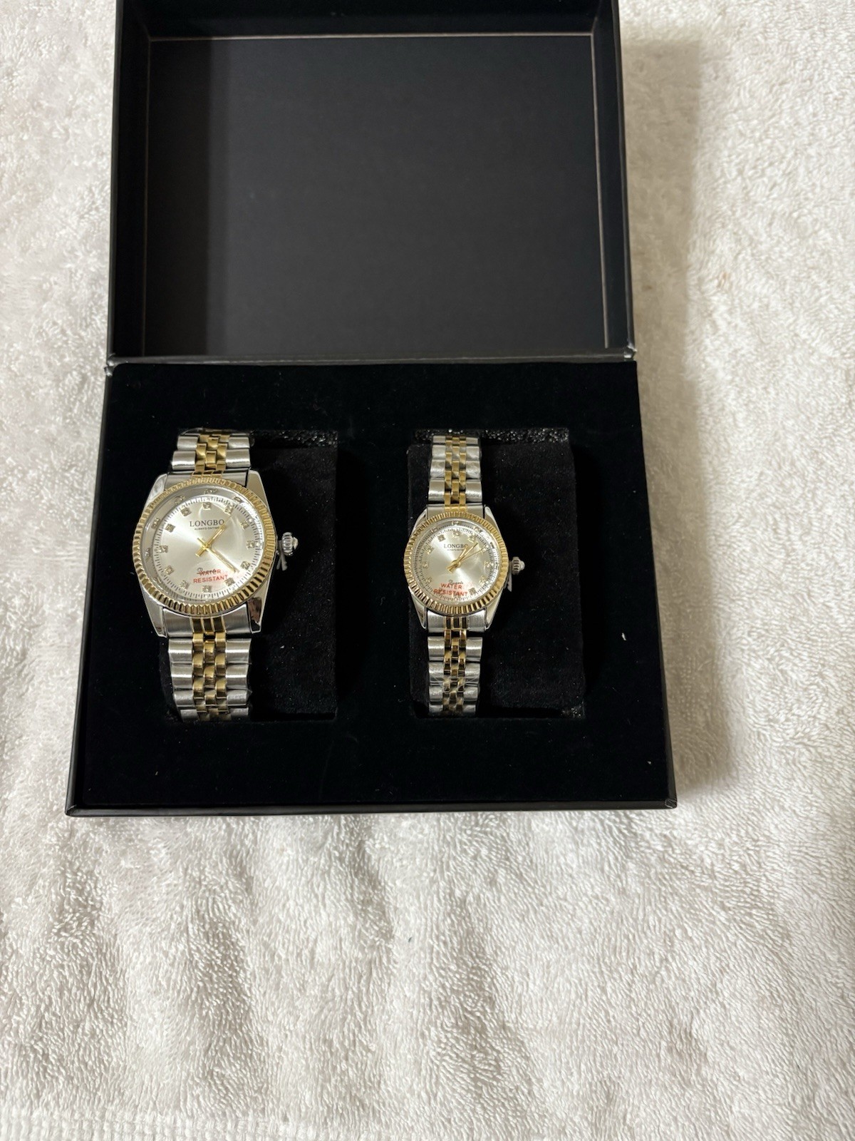 LONGBO His & Hers Two-Tone Quartz Analog Bracelet Watches w/ Box, Diamond