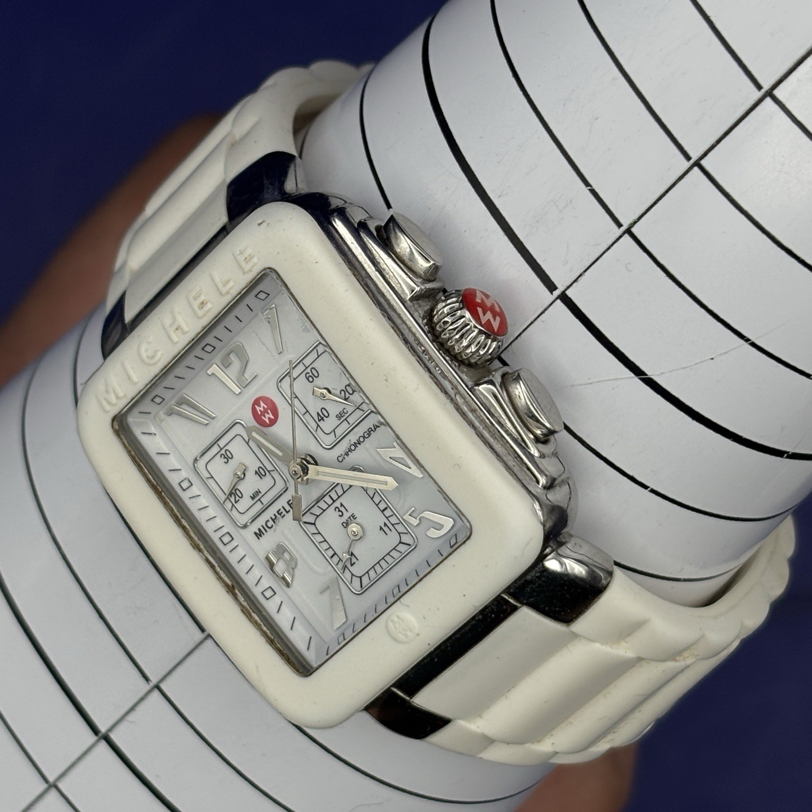 Michele Park MWW06L000001 White Rubber Strap Ladies Watch FOR PARTS/REPAIR