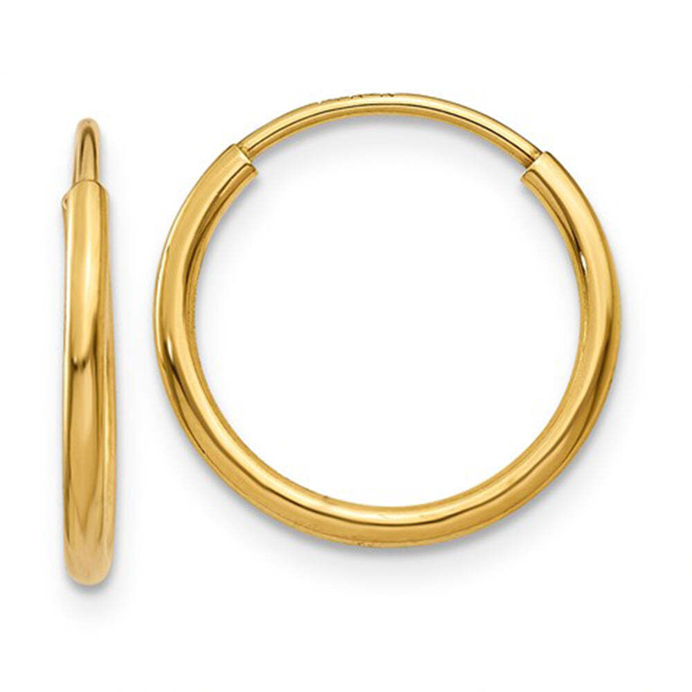 14k Yellow Gold Endless Hoop Earrings (1.25mm), All Sizes