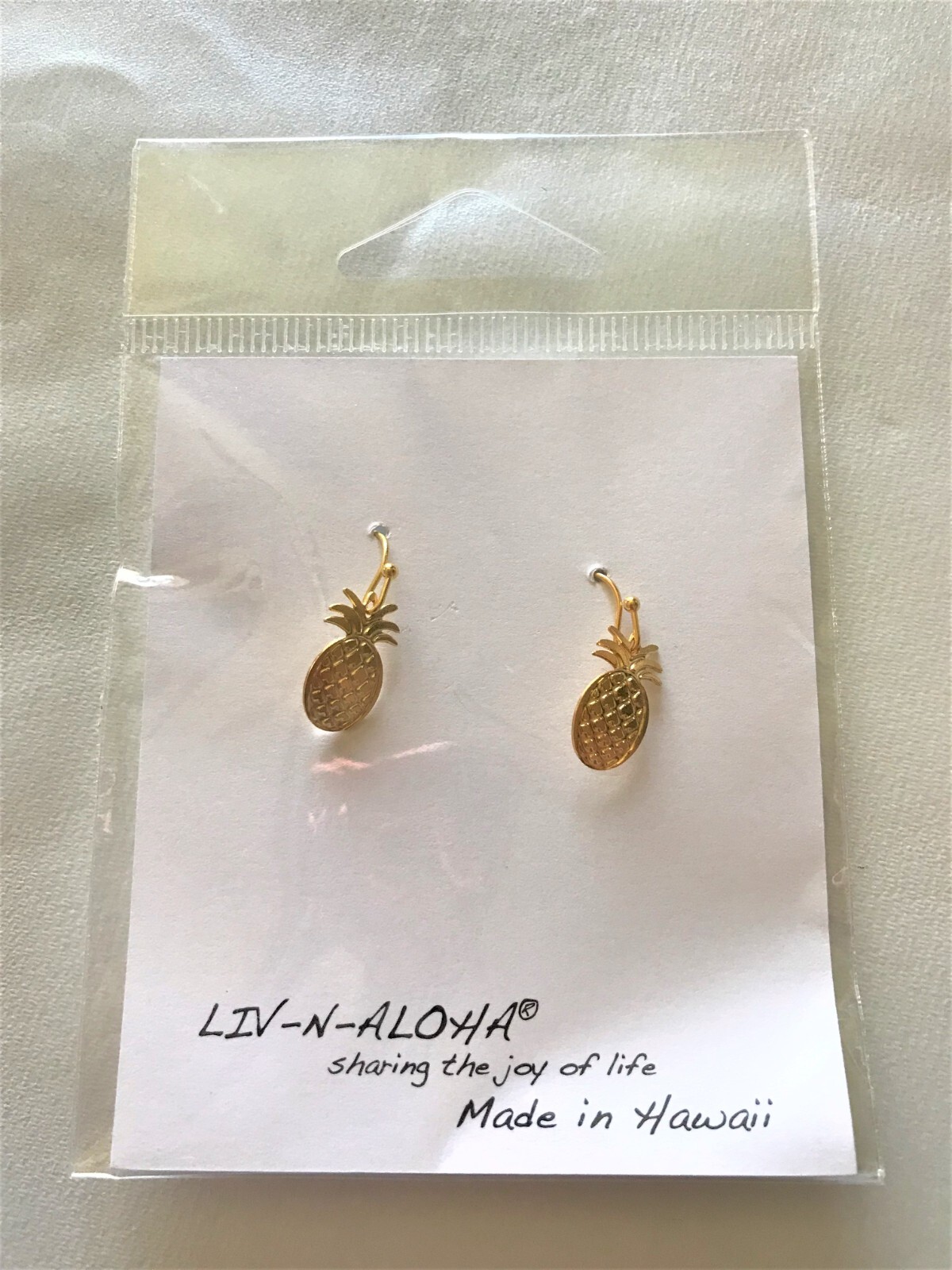 LIV-N-ALOHA Jewelry 18K Gold Dipped Brass Dainty Earrings Oahu Hawaii Pineapples