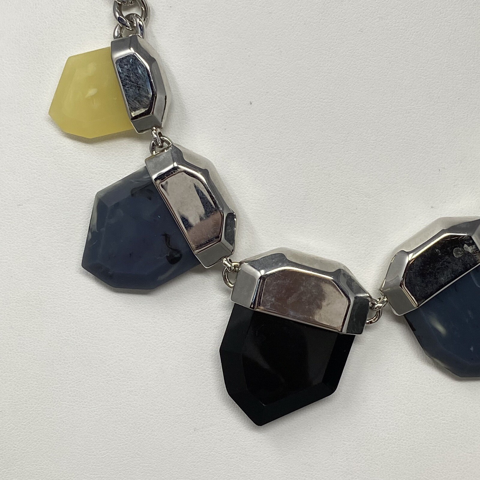 Designer Necklace Gray Black Yellow Faux Stone Acrylic French Connection Chunky