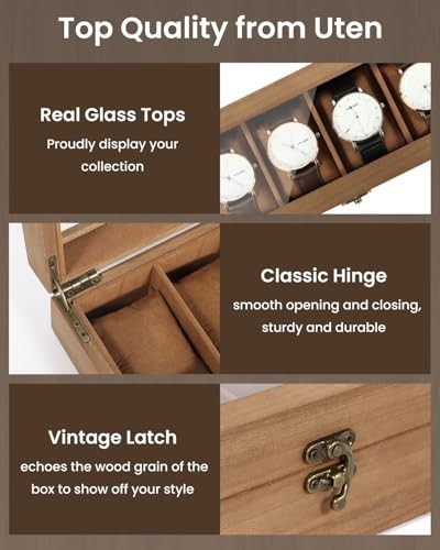 6 Slot Solid Wood Watch Box Display Case with Glass Lid & Soft Pillows – Jewelry