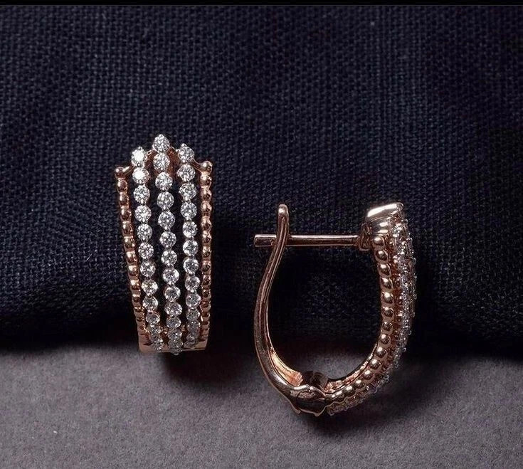 Women’s Engagement Hoop Earrings Round Cut Simulated Diamond 925 Starling Silver