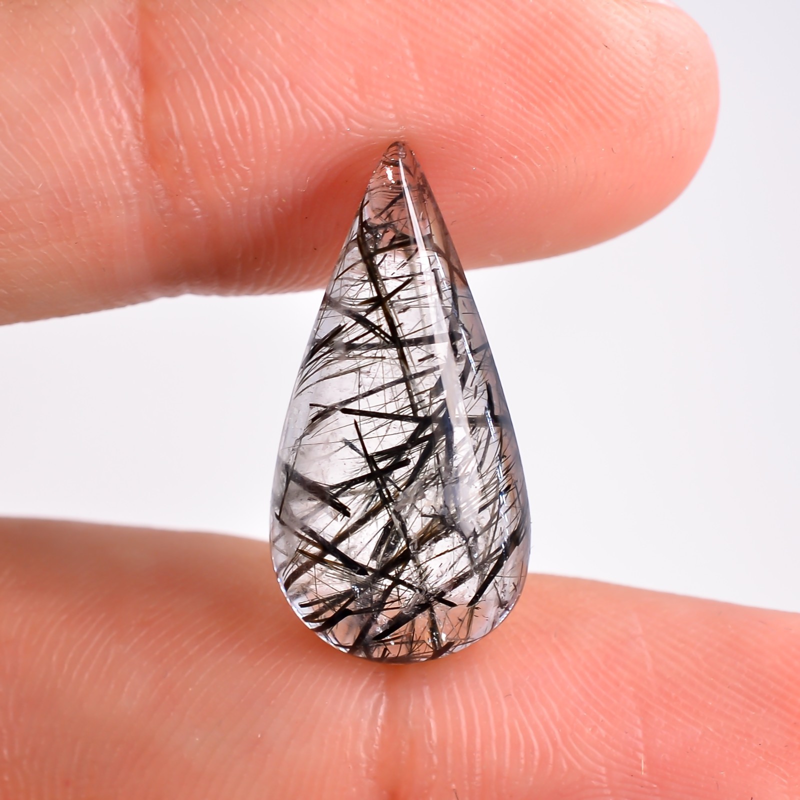 100% Natural Black Rutile Quartz Pear Shape Cabochon Loose Gemstone 9.5 Ct.