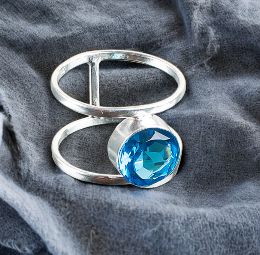 Swiss Blue Topaz Gemstone Handmade 925 Sterling Silver Jewelry Ring Gift For