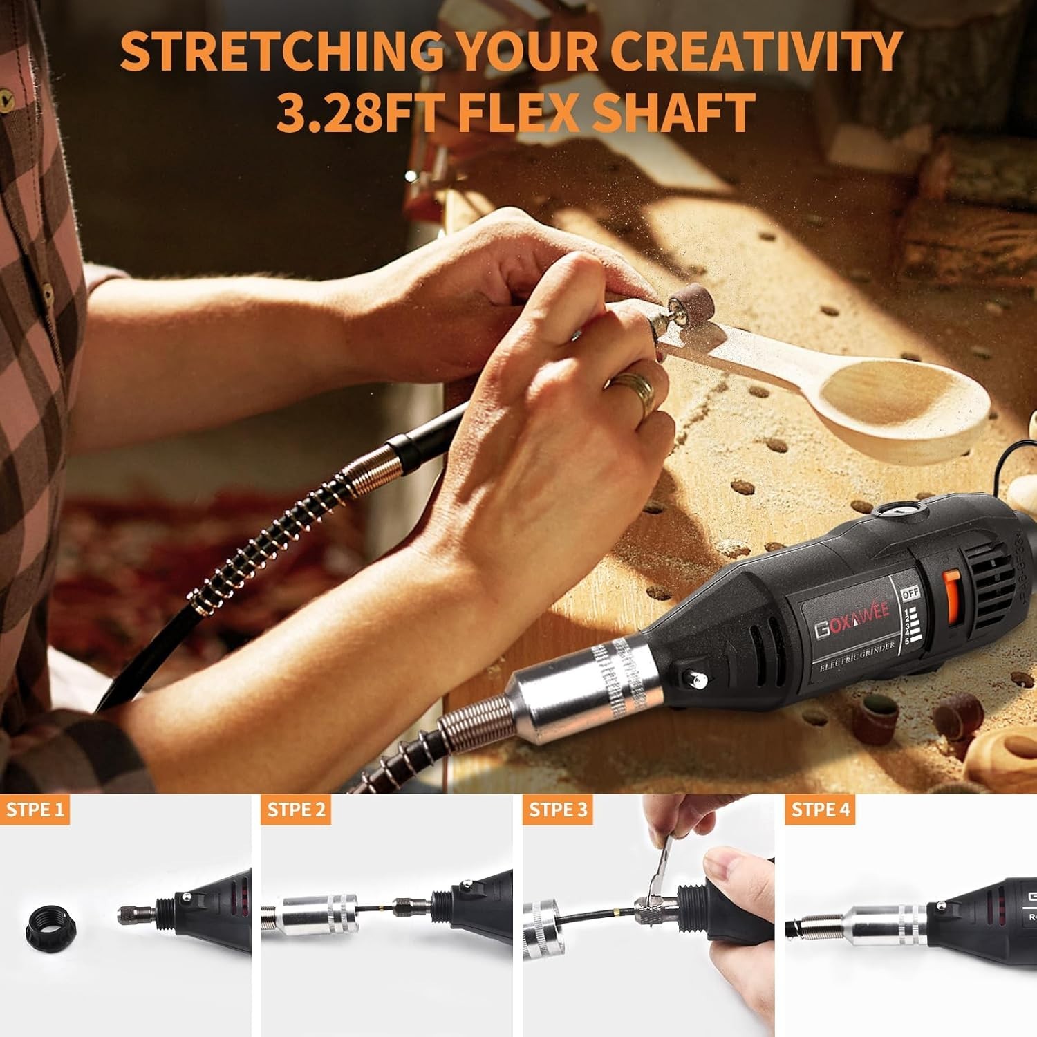 GOXAWEE Rotary Tool Kit with MultiPro Keyless Chuck and Flex Shaft Black