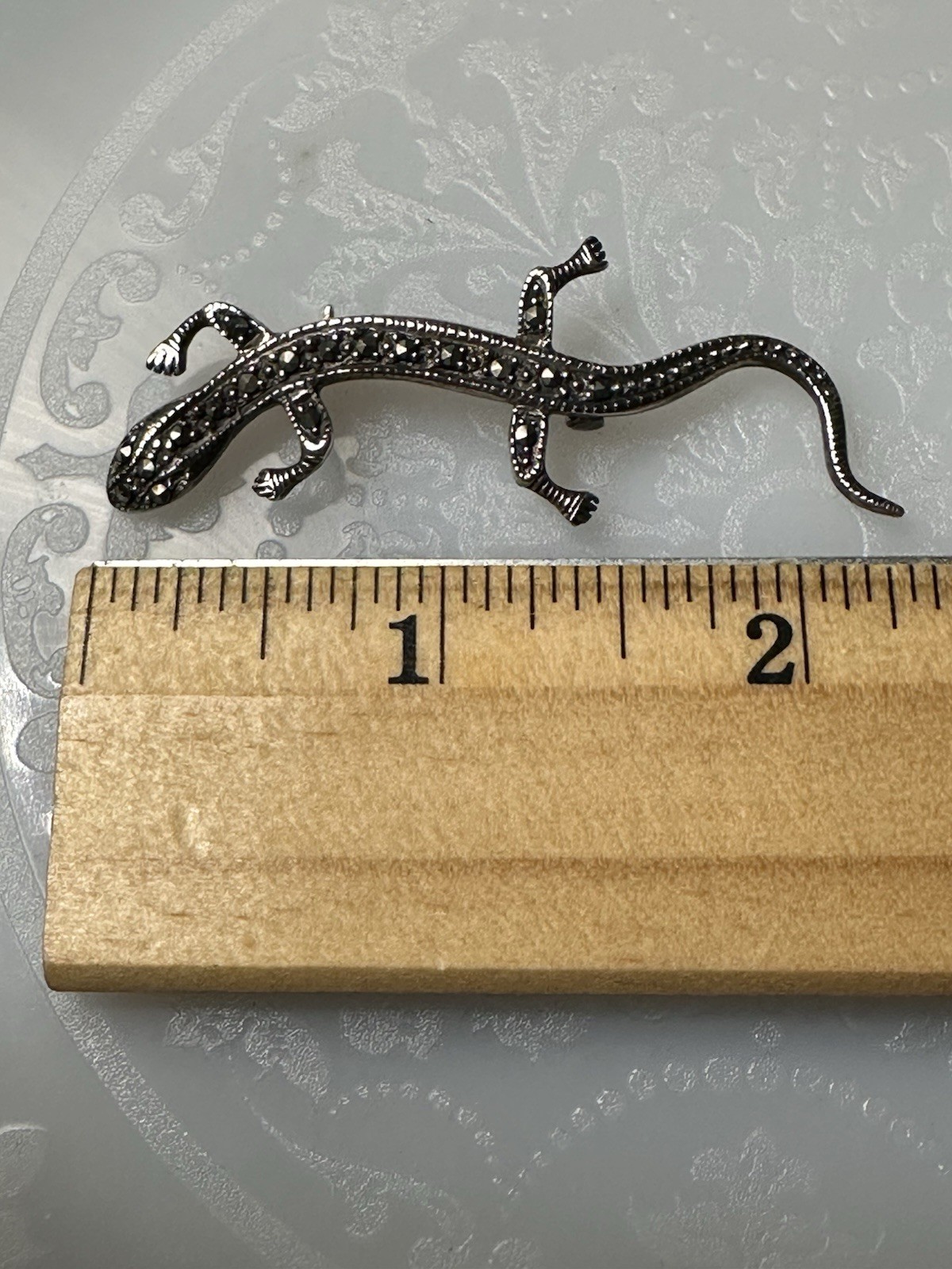 Vintage Sterling Silver Marcasite Gecko Lizard Salamander Brooch Pin 925
