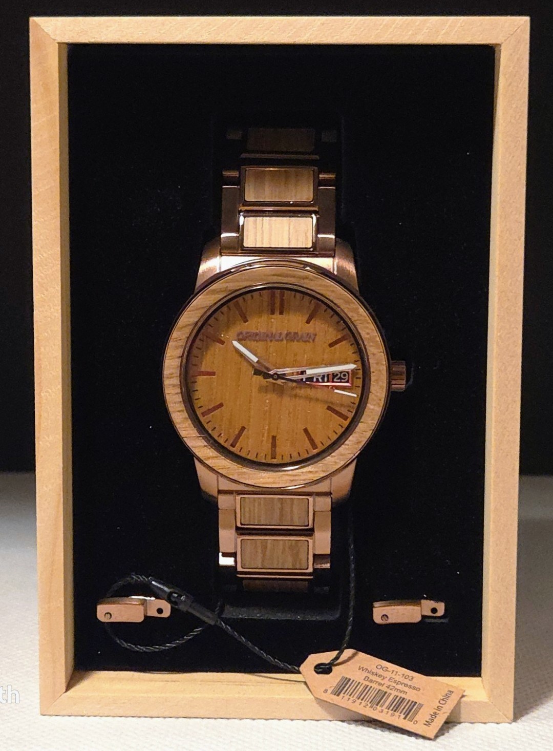 Original Grain Whiskey Espresso Barrel 42mm Watch – New in Box