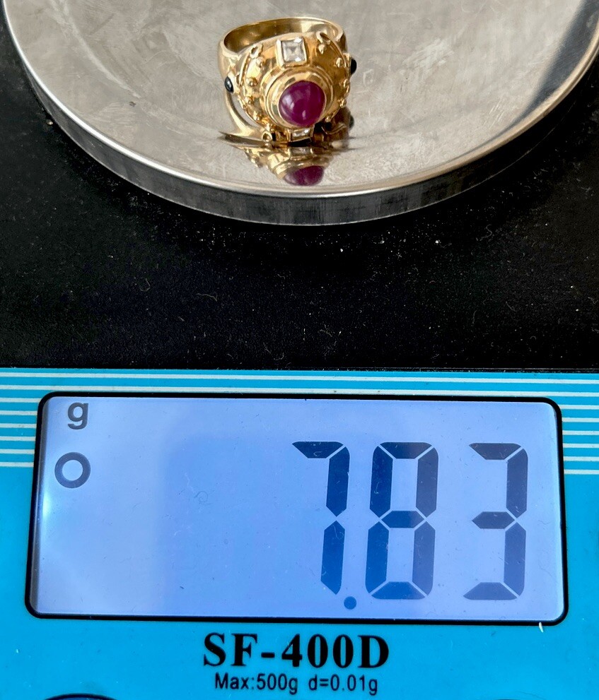 Vtg.10K Solid Yellow Gold Ruby White & Blue Sapphire Ring 7.83g.Heavy – Sz:6.5