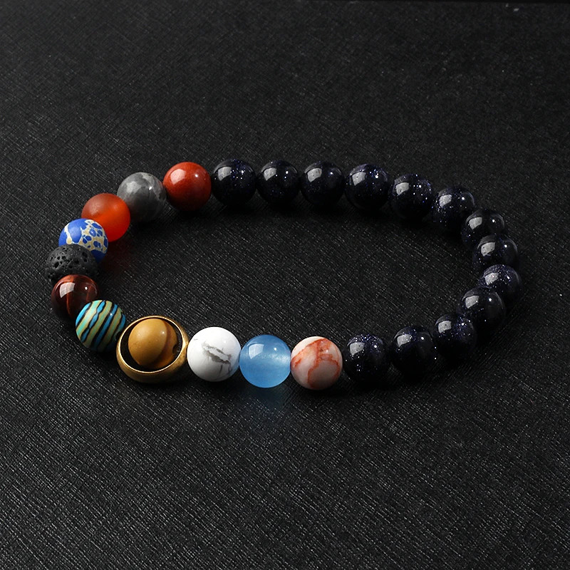 Stone Beaded Bracelet Solar System Planet Round Beads Unisex Bracelet Jewelry