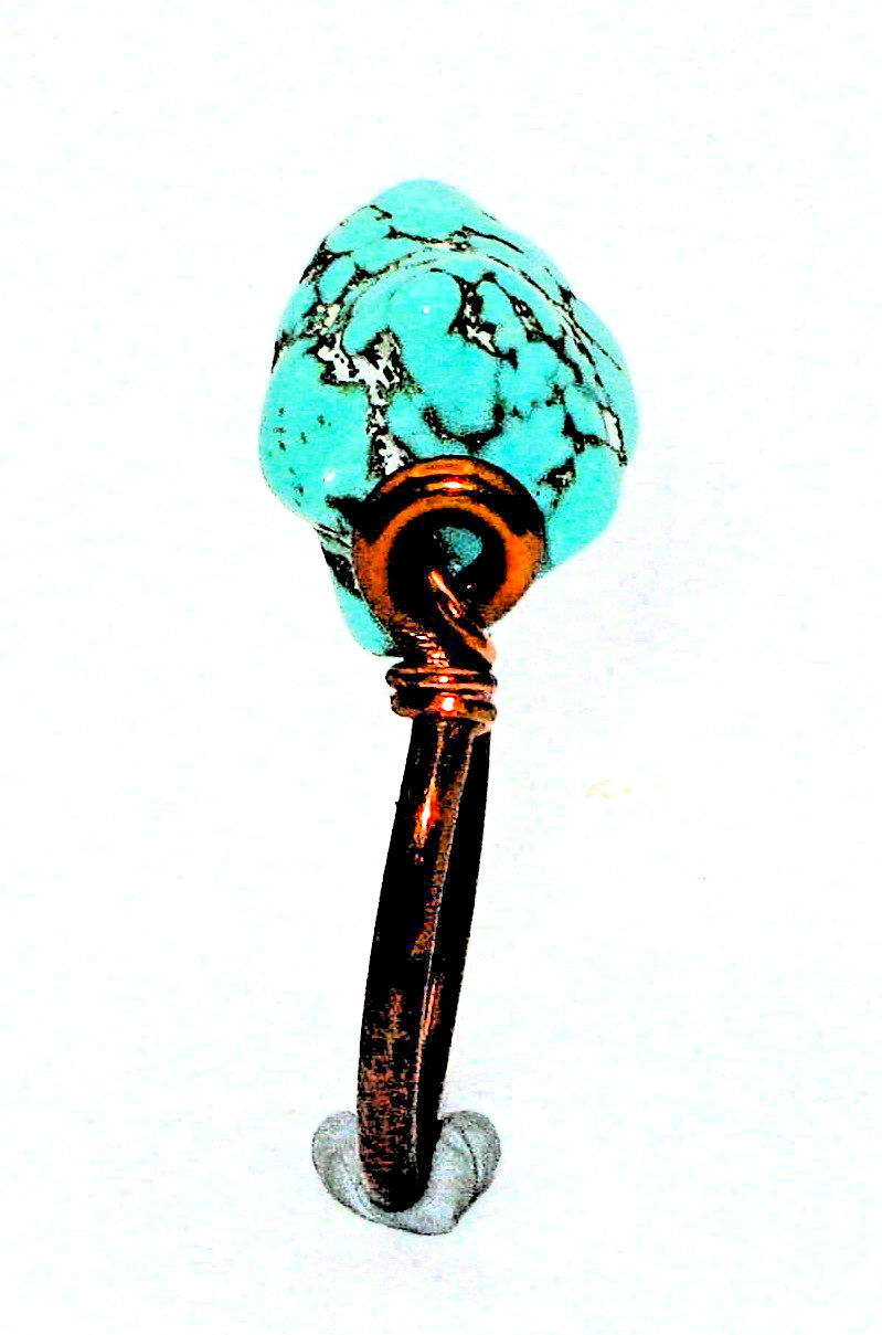 Rustic Handcrafted Copper Ring Simulated Turquoise Howlite Size 9.5 in Boho