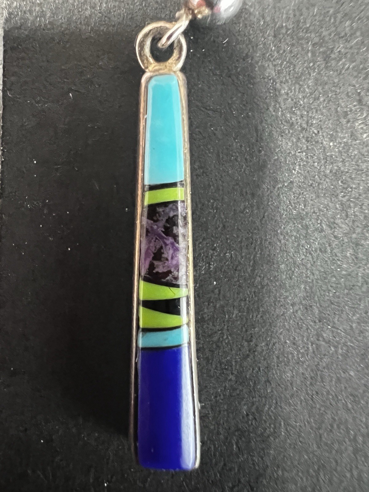 Rick Tolino Navajo Sterling Inlay Dangle Earrings Turquoise Sugilite Lapis Jade