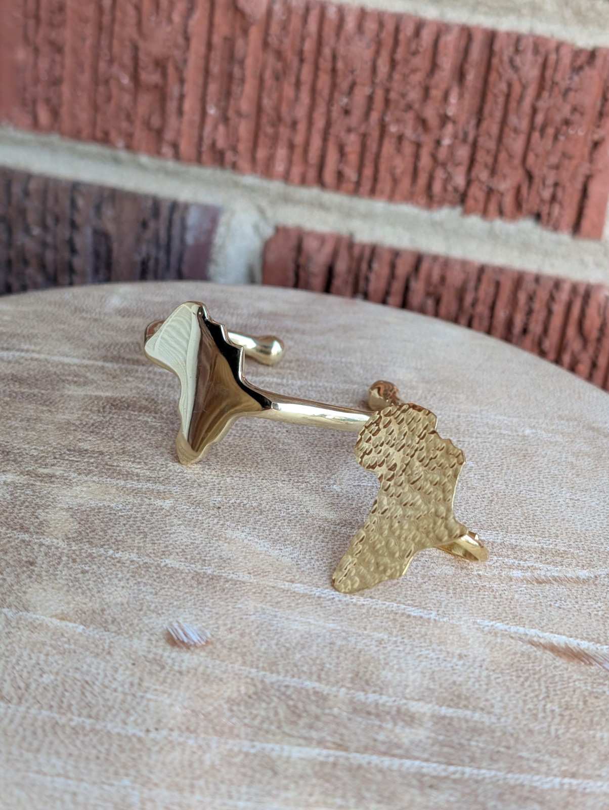 Gold Brass Africa-shaped Bangle & Ring Set -Handmade in Kenya-Adjustable Ring