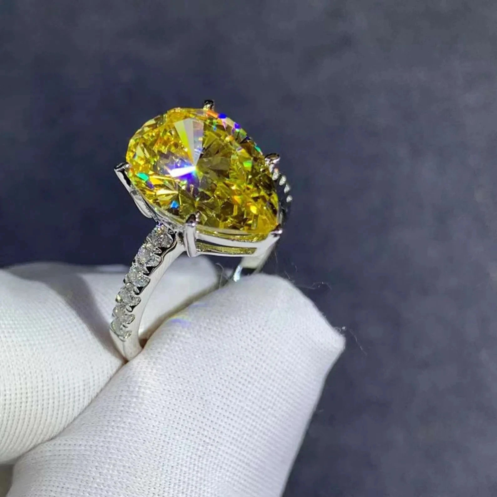6.50 Ct Pear Cut Natural Yellow Sapphire & Diamond Wedding Ring 14K White Gold 8