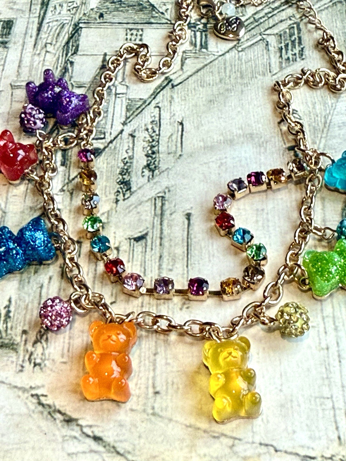 ✨🐻 Betsey Johnson Gummy Bear Rainbow Rhinestone Necklace