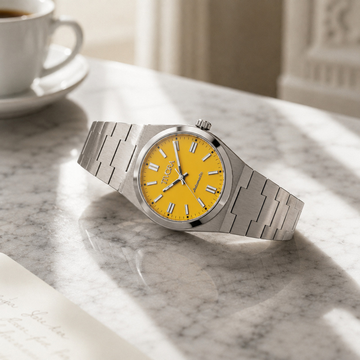 TÍVORÁ Échelon Argent Steel Yellow Dial – Custom Branded Automatic Watch