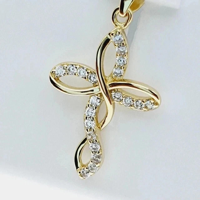 Women 1Ct Round Simulated Diamond Cross Pendant 18″Chain 14k Yellow Gold Plated