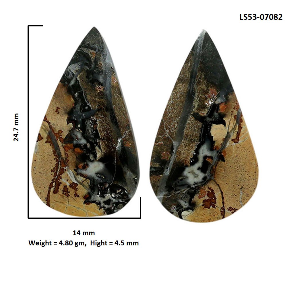 Natural Maligano Jasper Pair 14×24.7×4.5 mm Pear Shape Gemstone LS53-07082