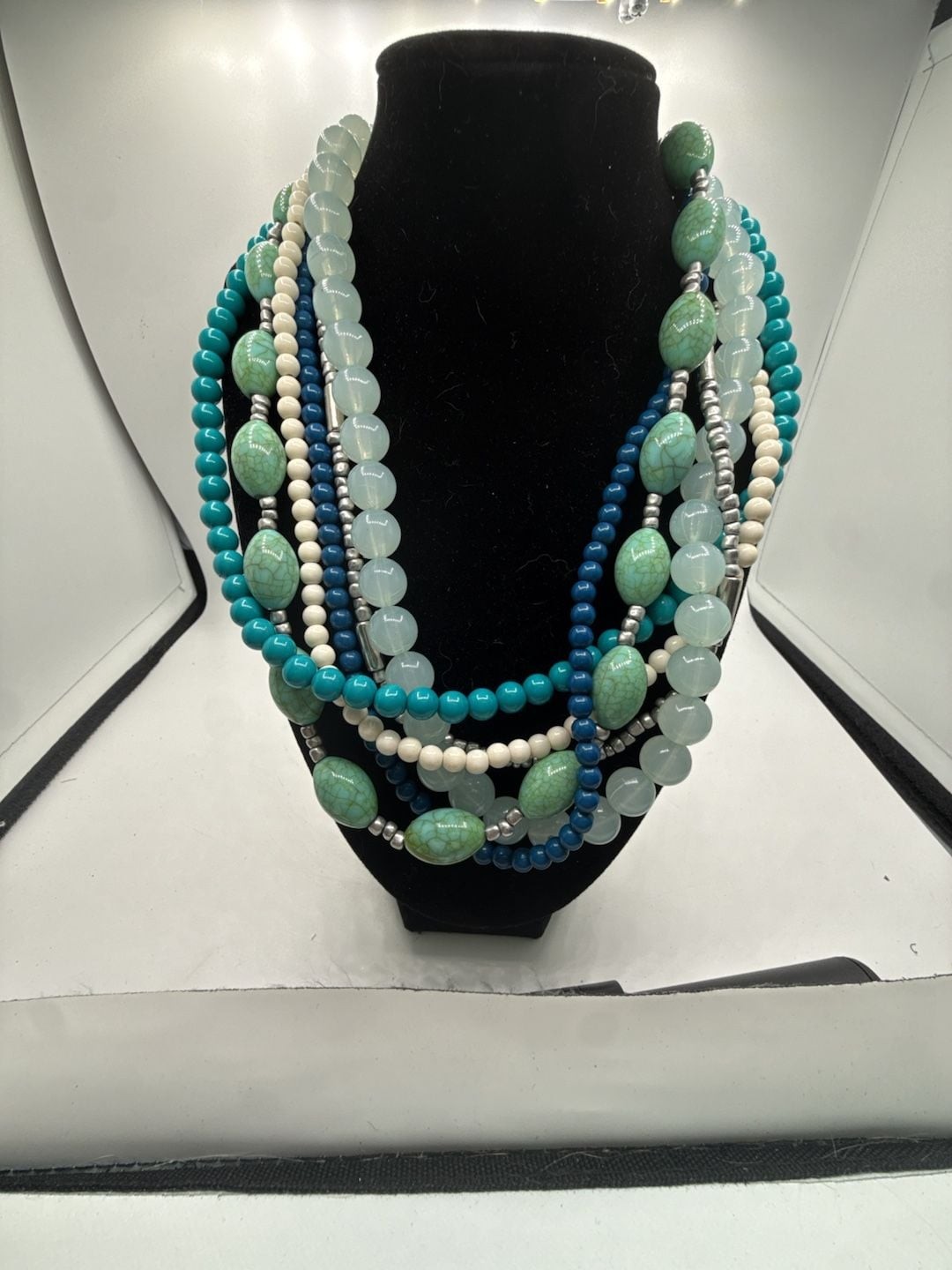 NY & Company Blue and Teal Multi-Strand Statement Beaded Necklace