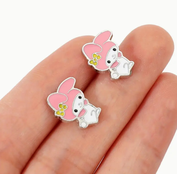 HELLO KITTY Adorable Earrings Sanrio MY MELODY Studs Pink & White Great Gift