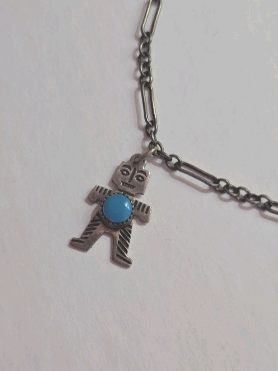 Vintage Navajo Sterling Silver 7.5″ Charm Bracelet Turquoise, Fred Harvey Era