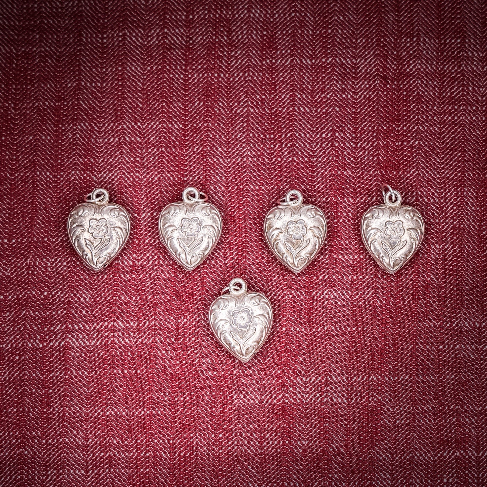 Antique French Puffy Heart Charm Sterling Silver Die Struck 19th Century