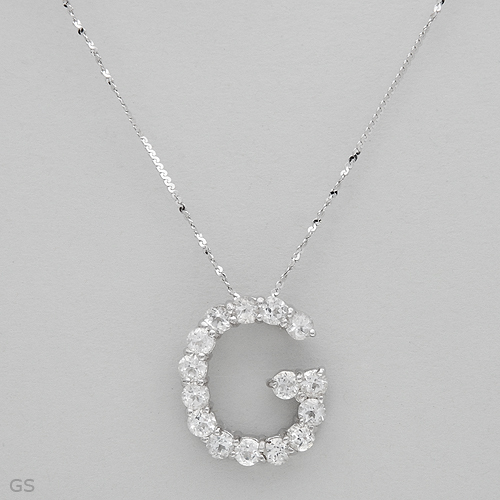 Initial G Necklace W/1.95ctw Genuine Topaz in 925 Sterling Silver 16″