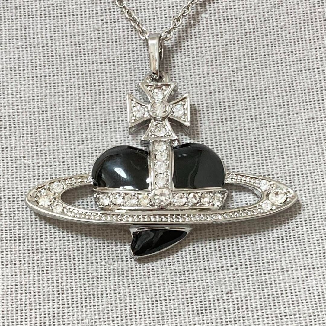 Diamante Black Heart Orb Necklace Pendant with drawstring