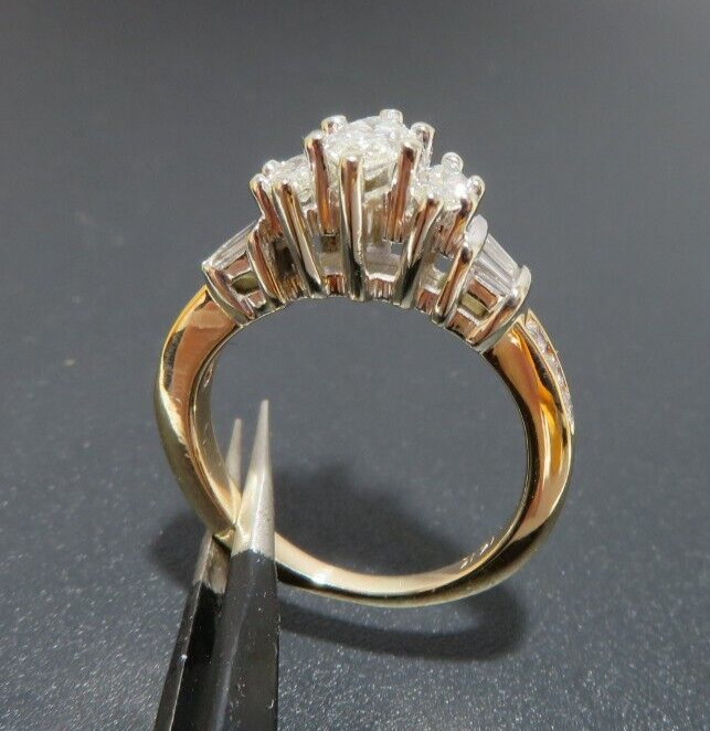 14K 2TONE MARQUISE DIAMOND ENGAGEMENT RING 1.00 tcw SZ 4.5 4.39 grams (G132902)