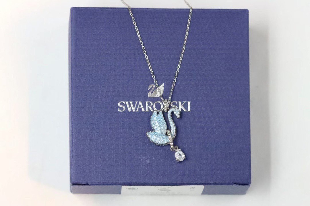 Swarovski Blue Swan Teardrop Pendant Necklace