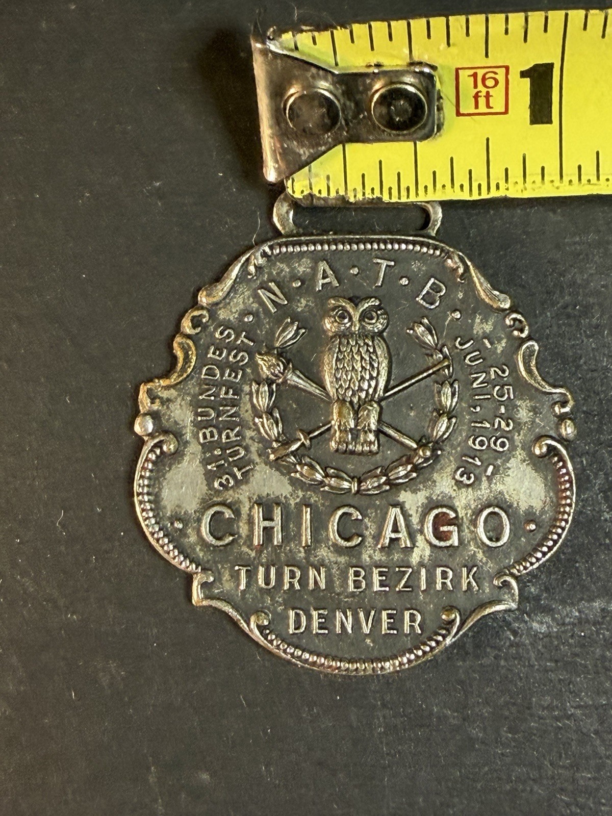 1913 National Gymnastics Bundes -Turnfest N.A.T.B. Festival Chicago Watch Fob