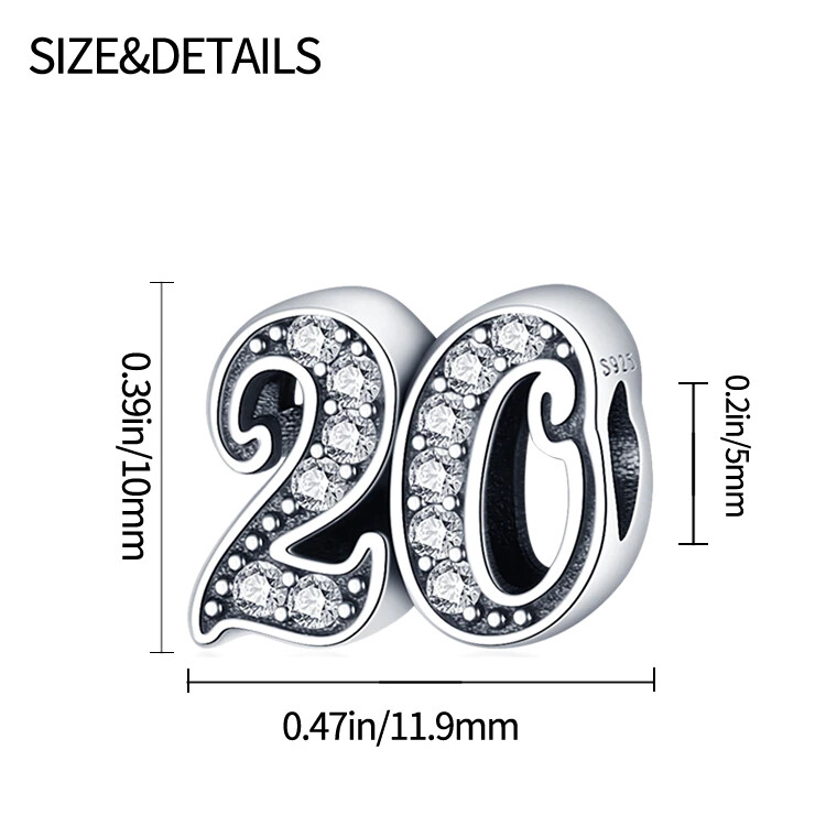MariaFonte Bead Charm 20th Birthday 925 Sterling Silver Compatible