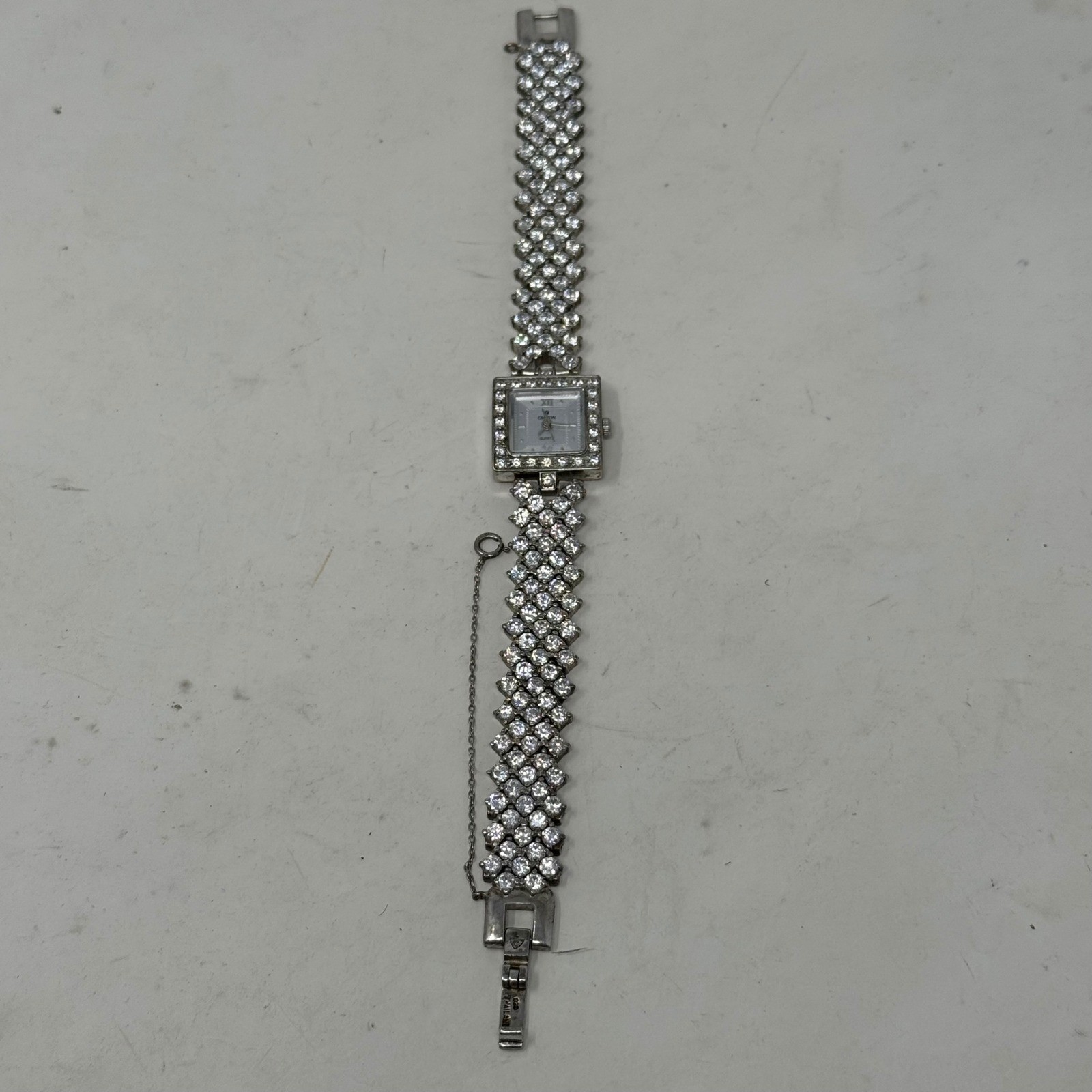 Croton Womens 925 Sterling Silver Quartz Watch Stone Bracelet 7.25in Needs Batt.