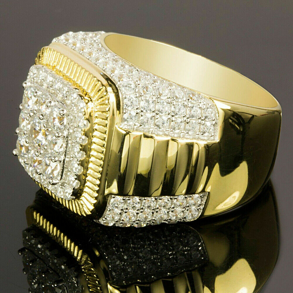 2Ct Round Cut Simulated Diamond Men’s Pinky Ring Band 925 Silver Gold Plated
