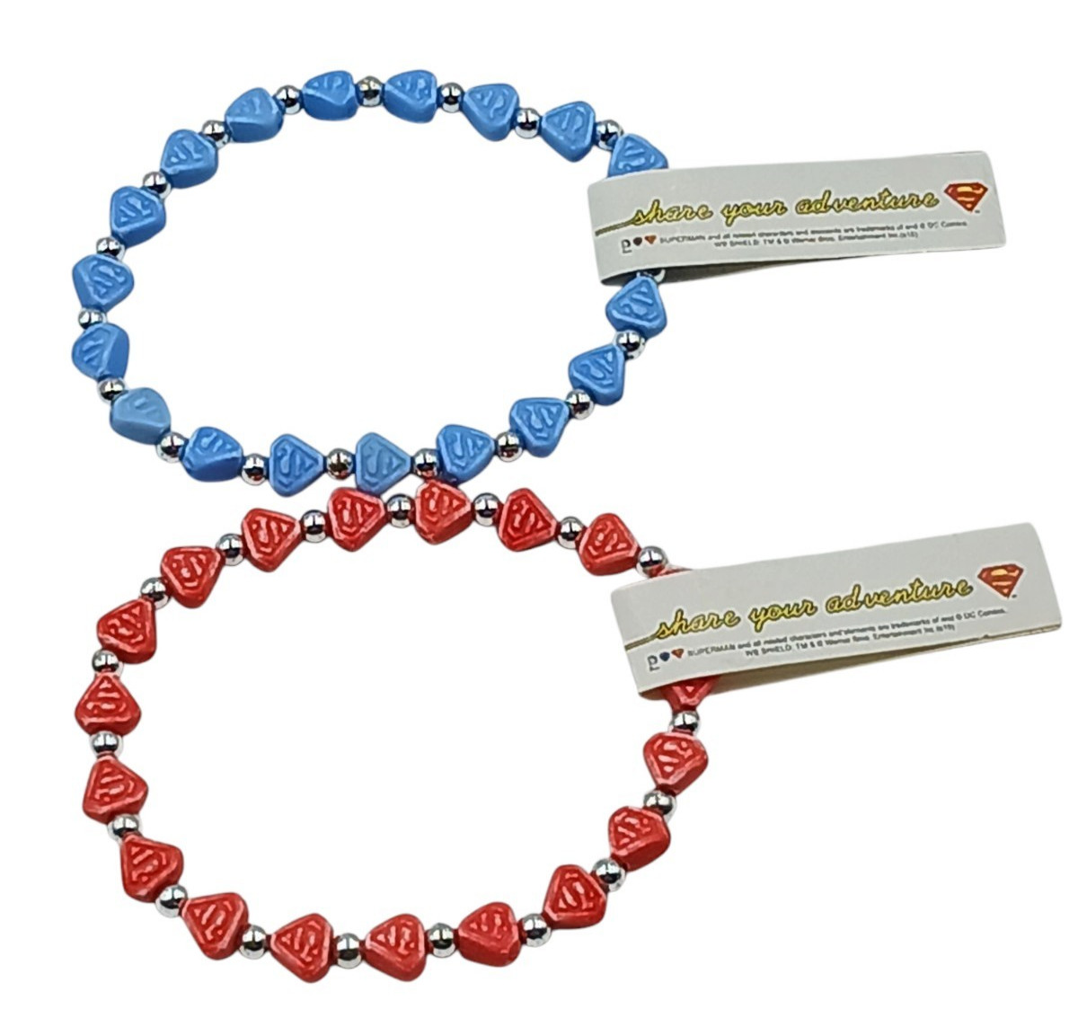 TRRTLZ Superman DC Comics Stretch Bracelet 2 pc Blue Orange Silver Bead Spacer