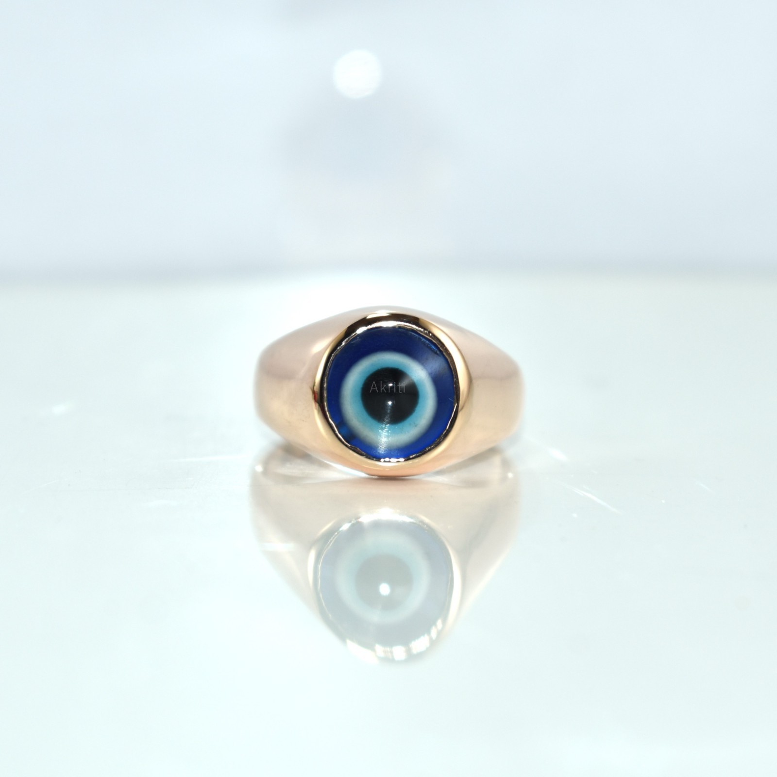 Protective Evil Eye Copper Handmade Signet Men’s Ring Traditional Skill Artist