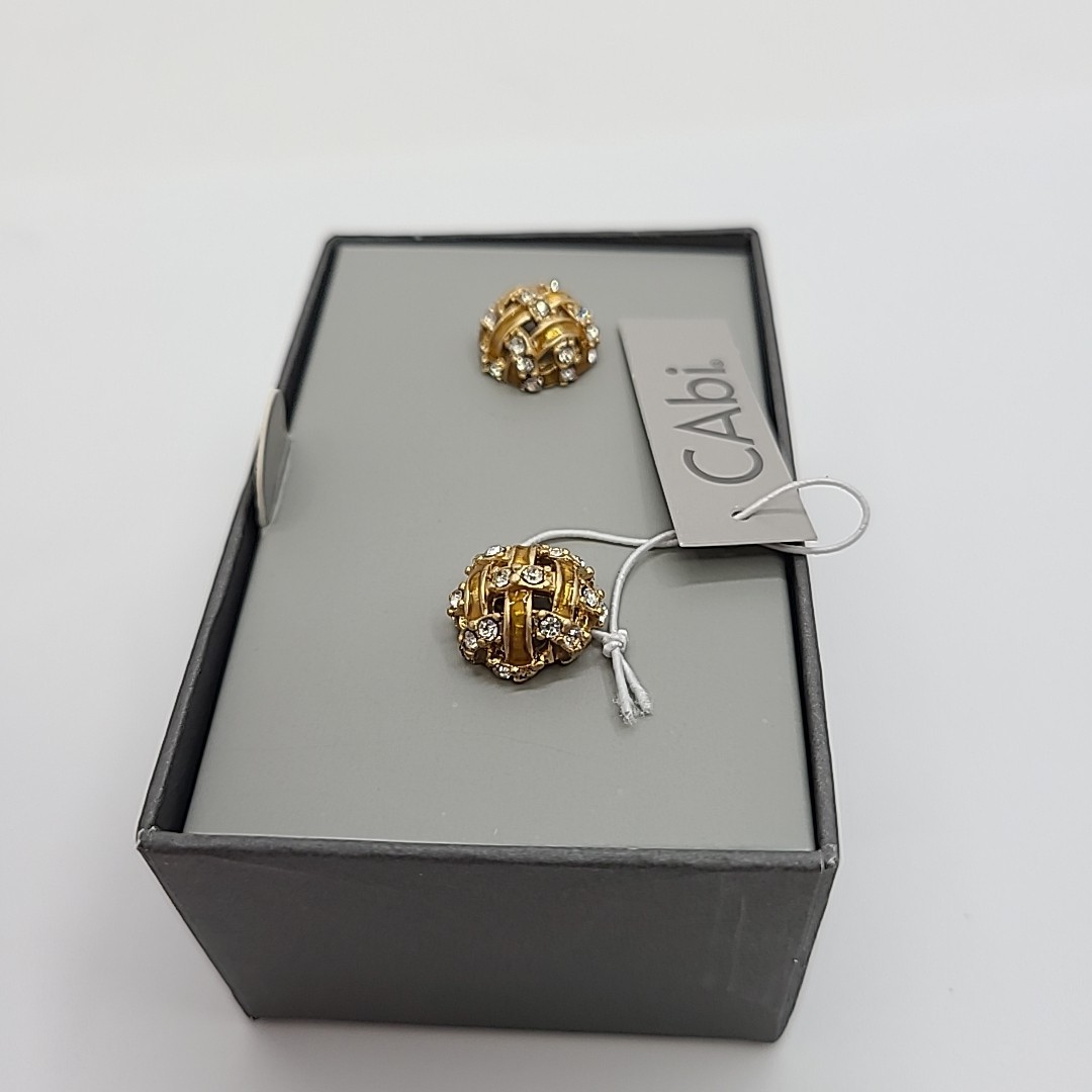 CAbi Carol Anderson Earrings Gold Tone Faux Diamond Nickle Free New In Box Dome