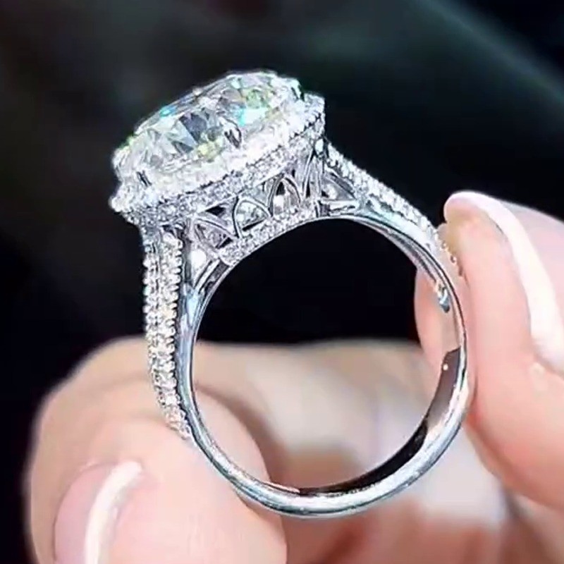 4.2TCW Round Cut Moissanite Three Row Halo Engagement Ring 14K White Gold Plated