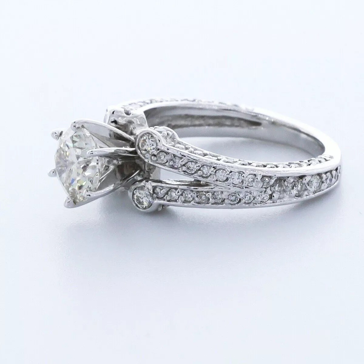 Side Stone Engagement Ring Solid Platinum 2.73 CT Round Lab-Grown Diamond E VS1