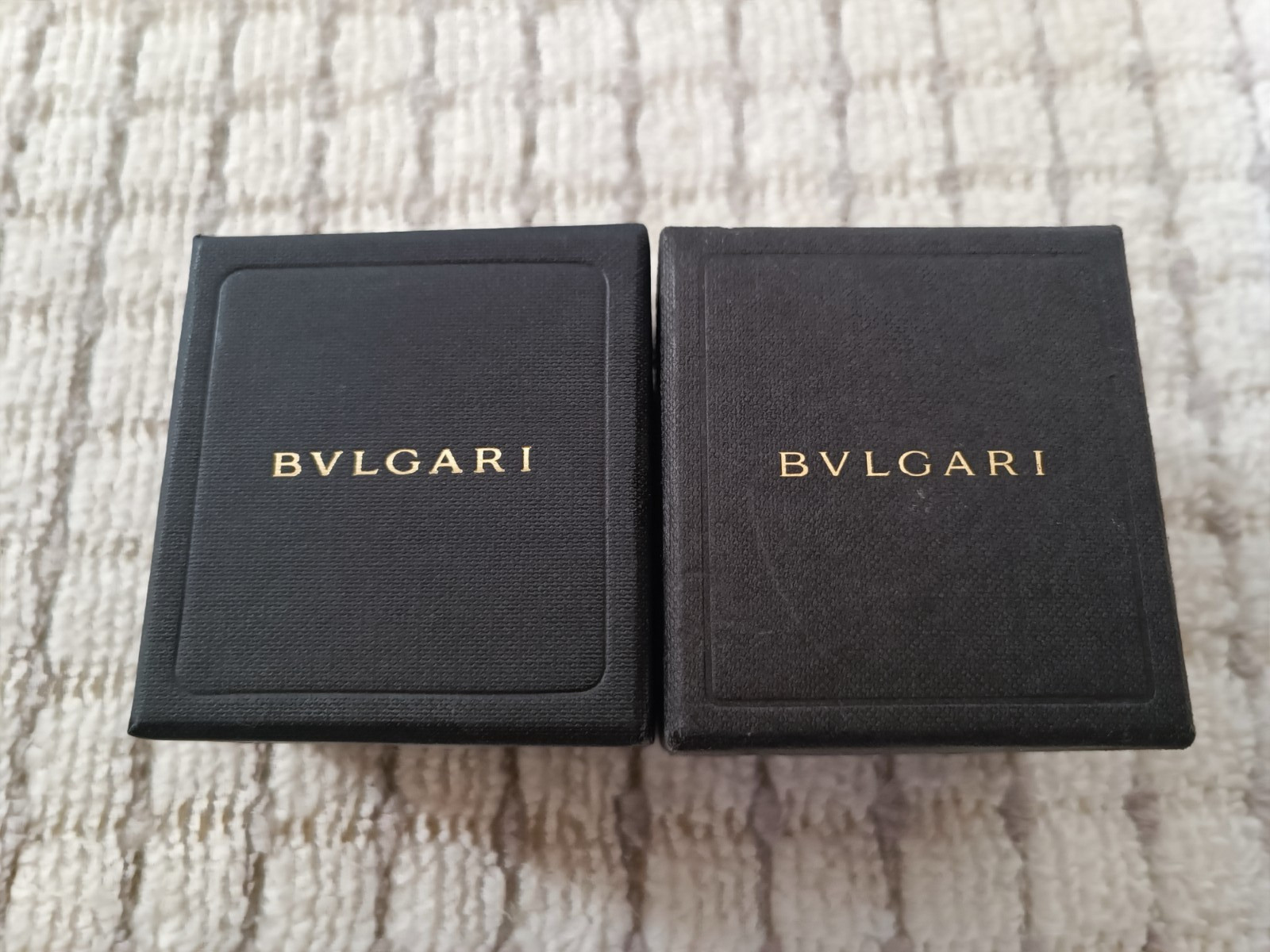 BVLGARI Ring Case Empty Jewelry 2box Black Leather W2.5 x H2.3in Square JAPAN