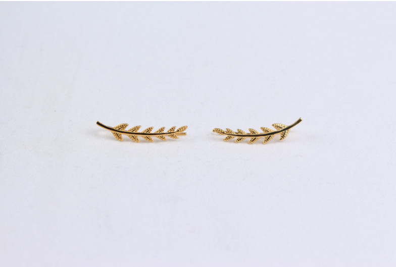 18K Gold 925 Sterling Silver Crawler Ear Climber Leaf Cuff Ear Stud Earrings B21