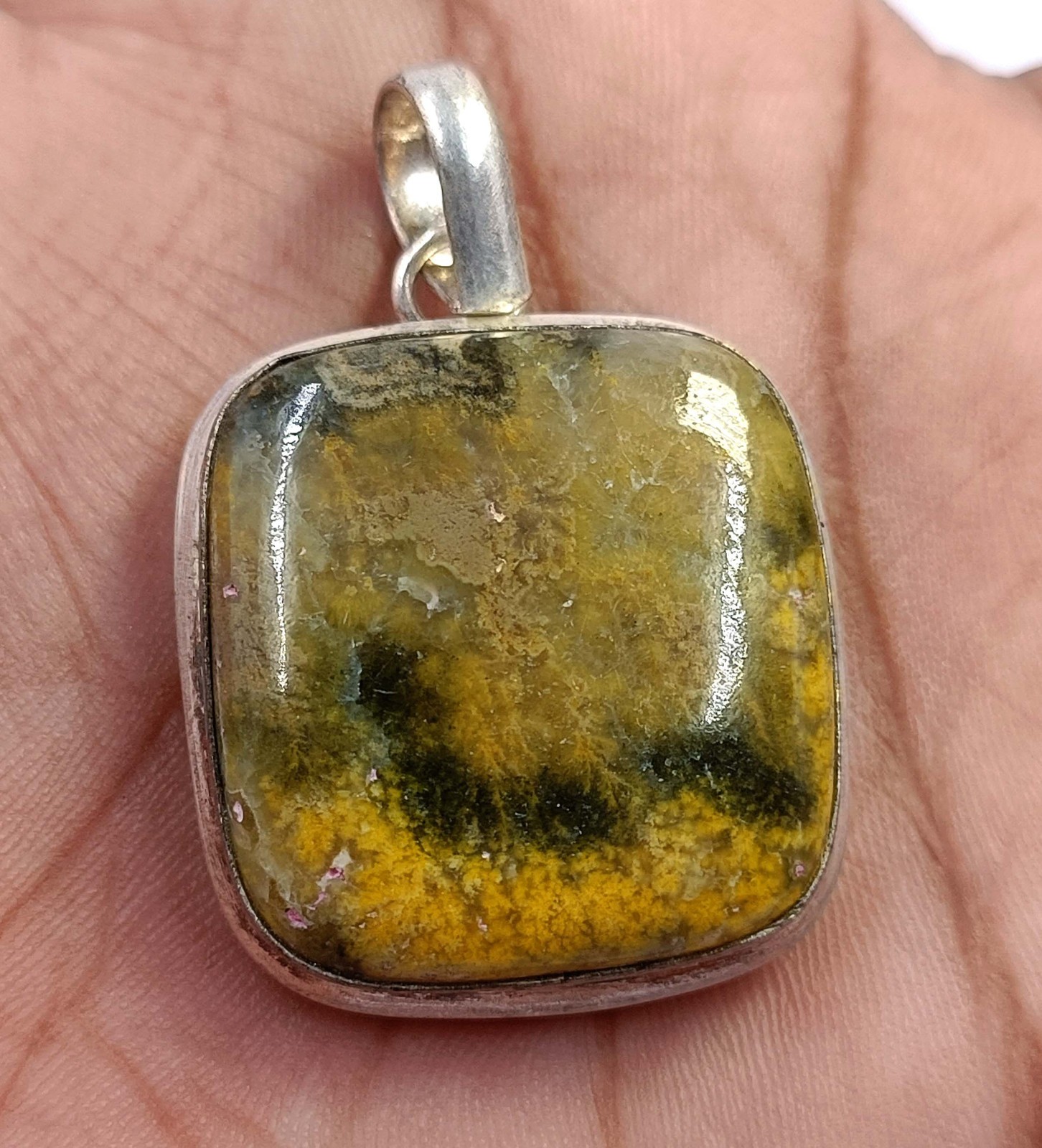 79 Ct Natural Yellow Turquoise Cushion Shap 925 Silver Pendant Loose Gems 6FGJ