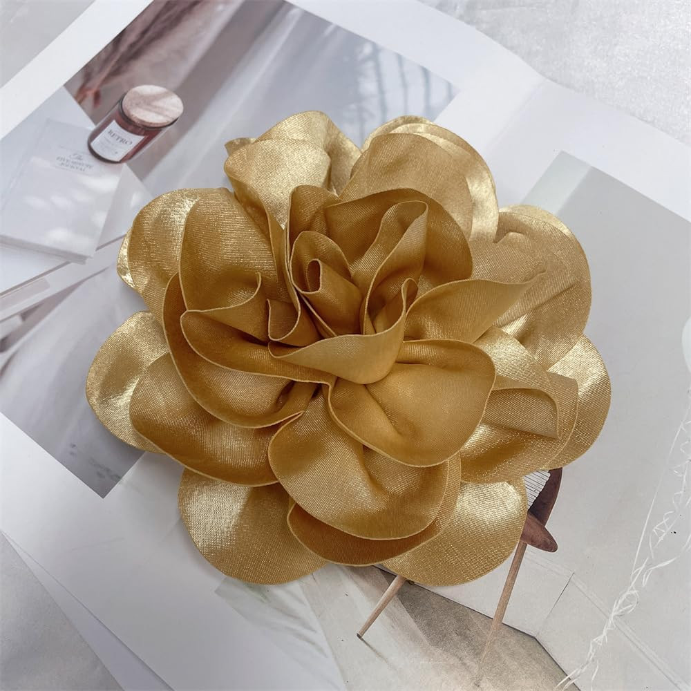 Satin Fabric Rose Flower Extra Large Big Brooches Lapel Pins Silk Camellia Overs