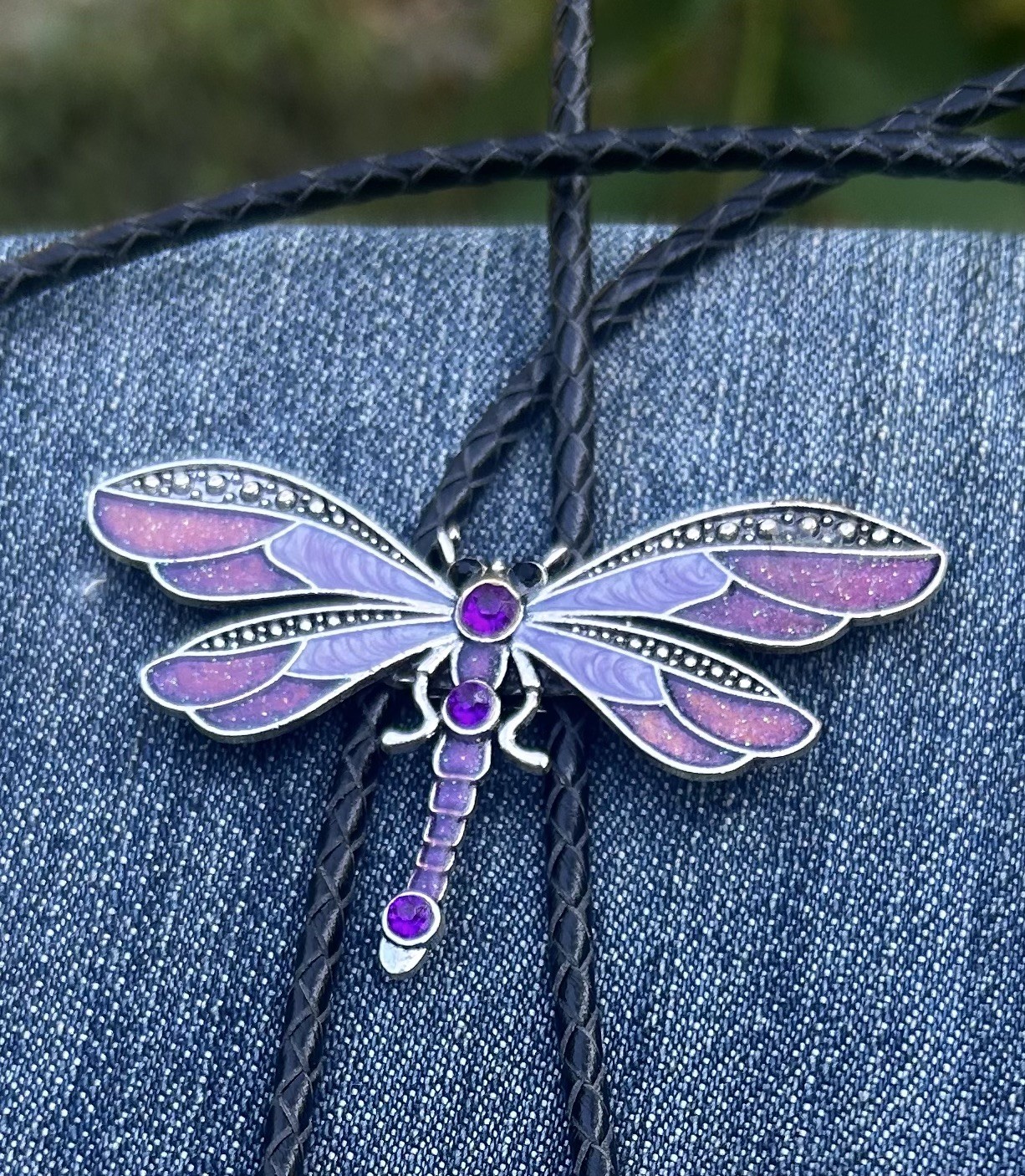 NWT Vintage Style Purple, Silver Enamel Butterfly Bolo Tie FREE SHIPPING