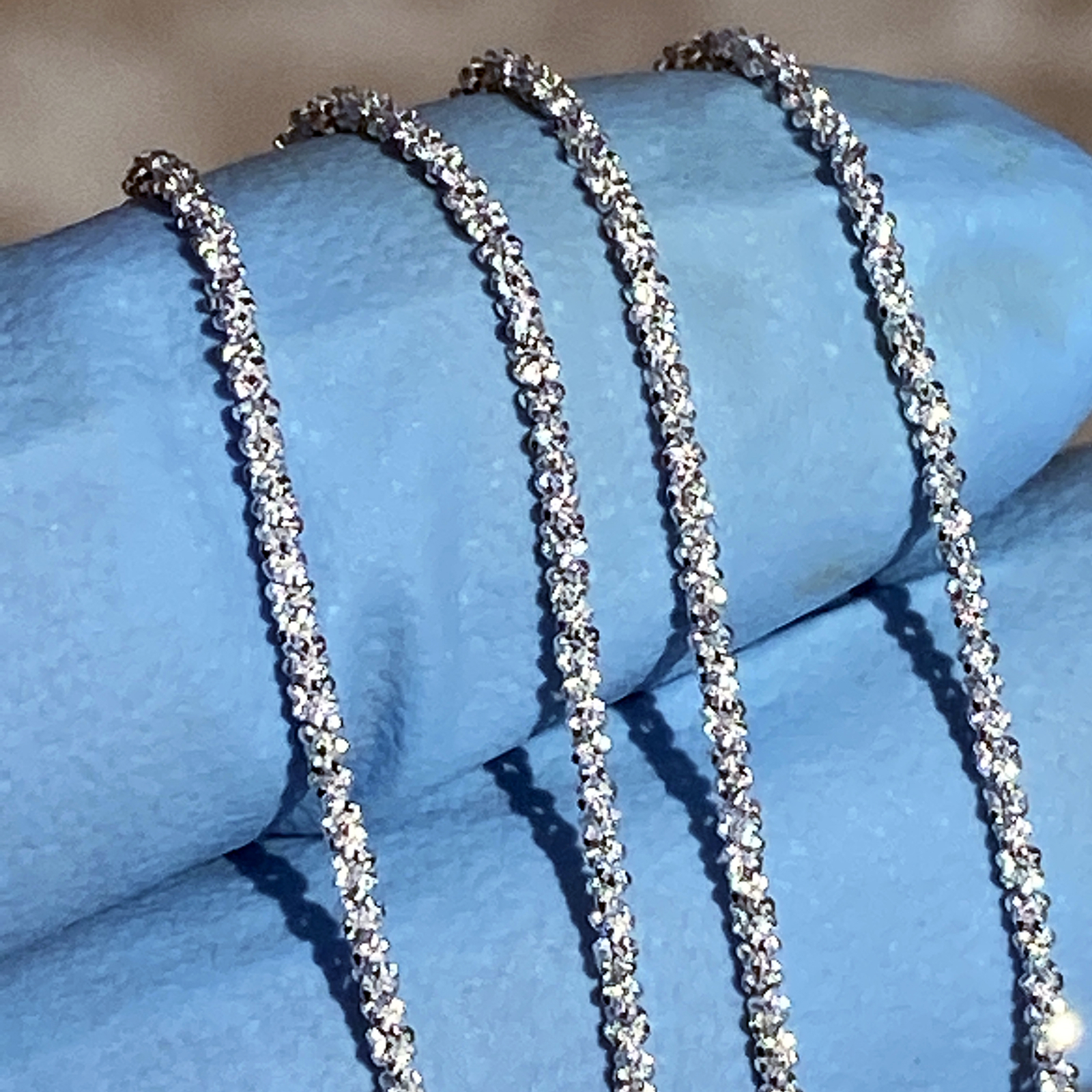 Solid 925 Silver Sparkle D/C Cut Margarita Box Rope Chain Necklace 1MM 14″-24″