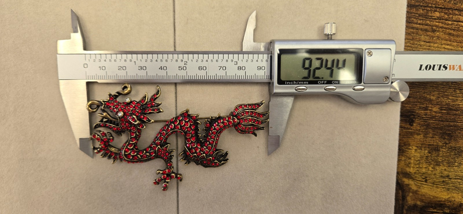 Heidi Daus Shimmering Dragon Crystal Brooch Pin Red Rhinestone 3.75″ Signed