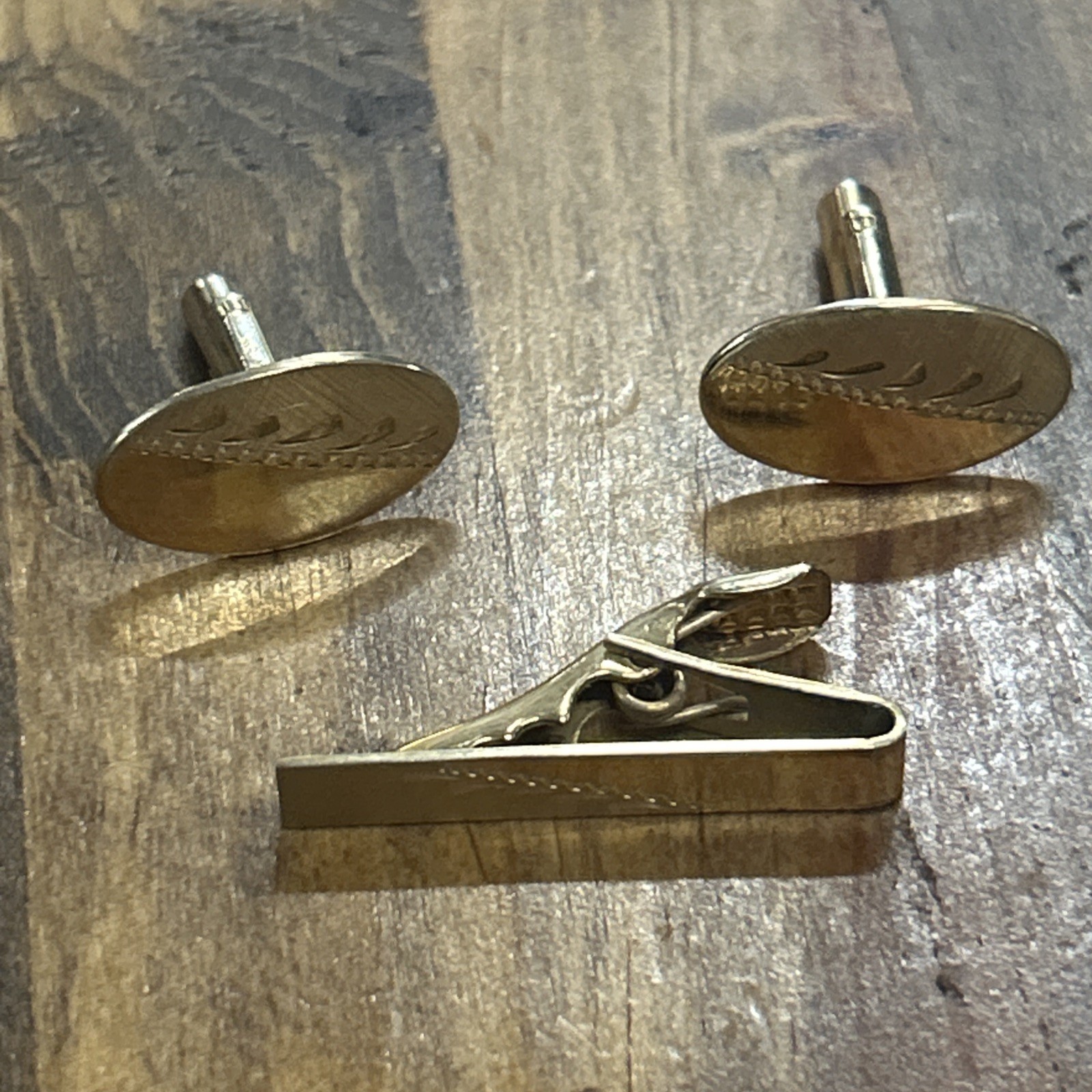 Vintage Zipper Pattern Mr. X Cufflinks Tie Bar Set 1/20 12k Gold Filled 9.82 G