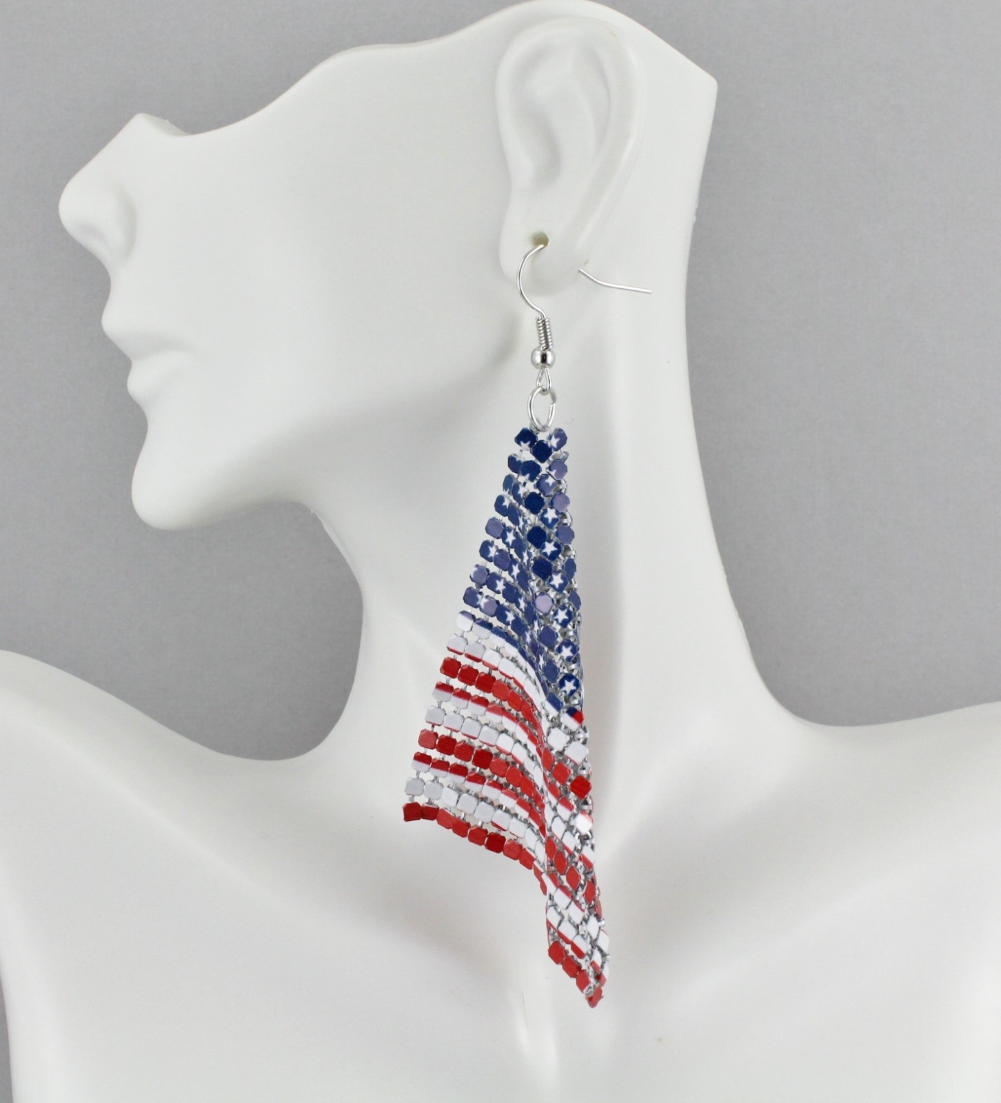 Patriotic earrings Red White Blue USA American Flag earrings 4th July metal mesh