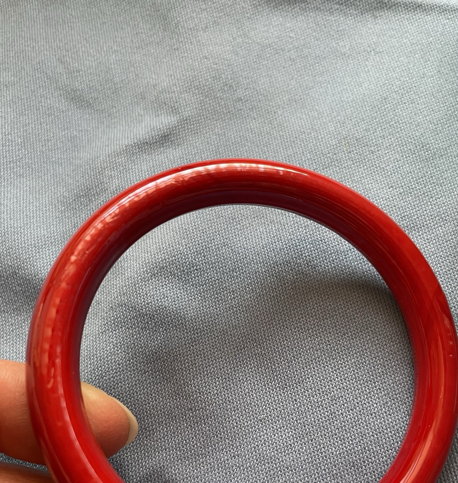 Vintage Opaque Red Glass Shiny Bangle Bracelet Rounded Slip On 2 1/2 Inches