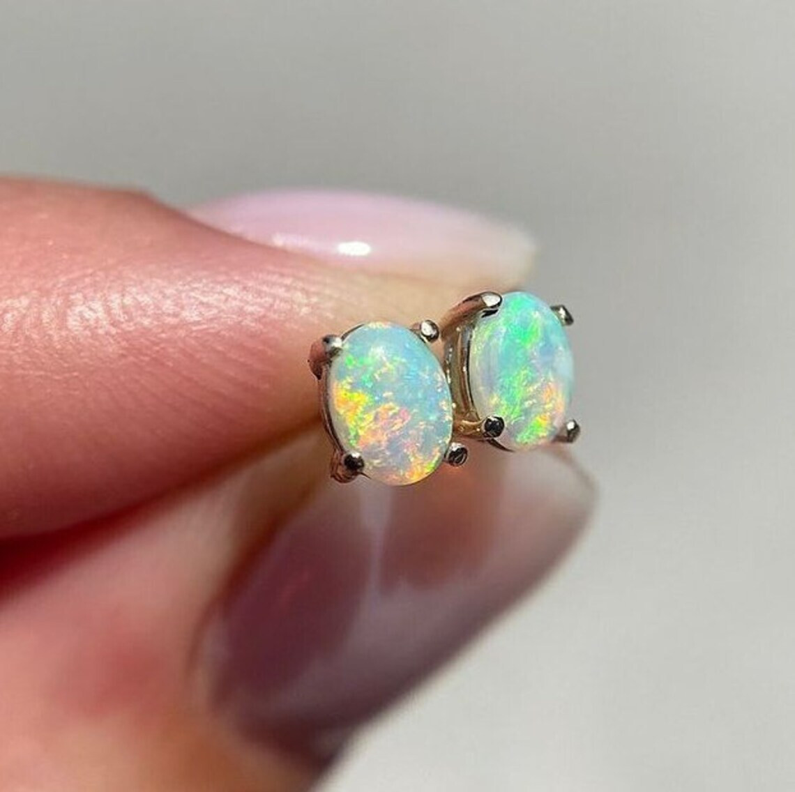 100% Original Fire Opal Oval Gemstone 925 Sterling Silver Women Stud Earrings